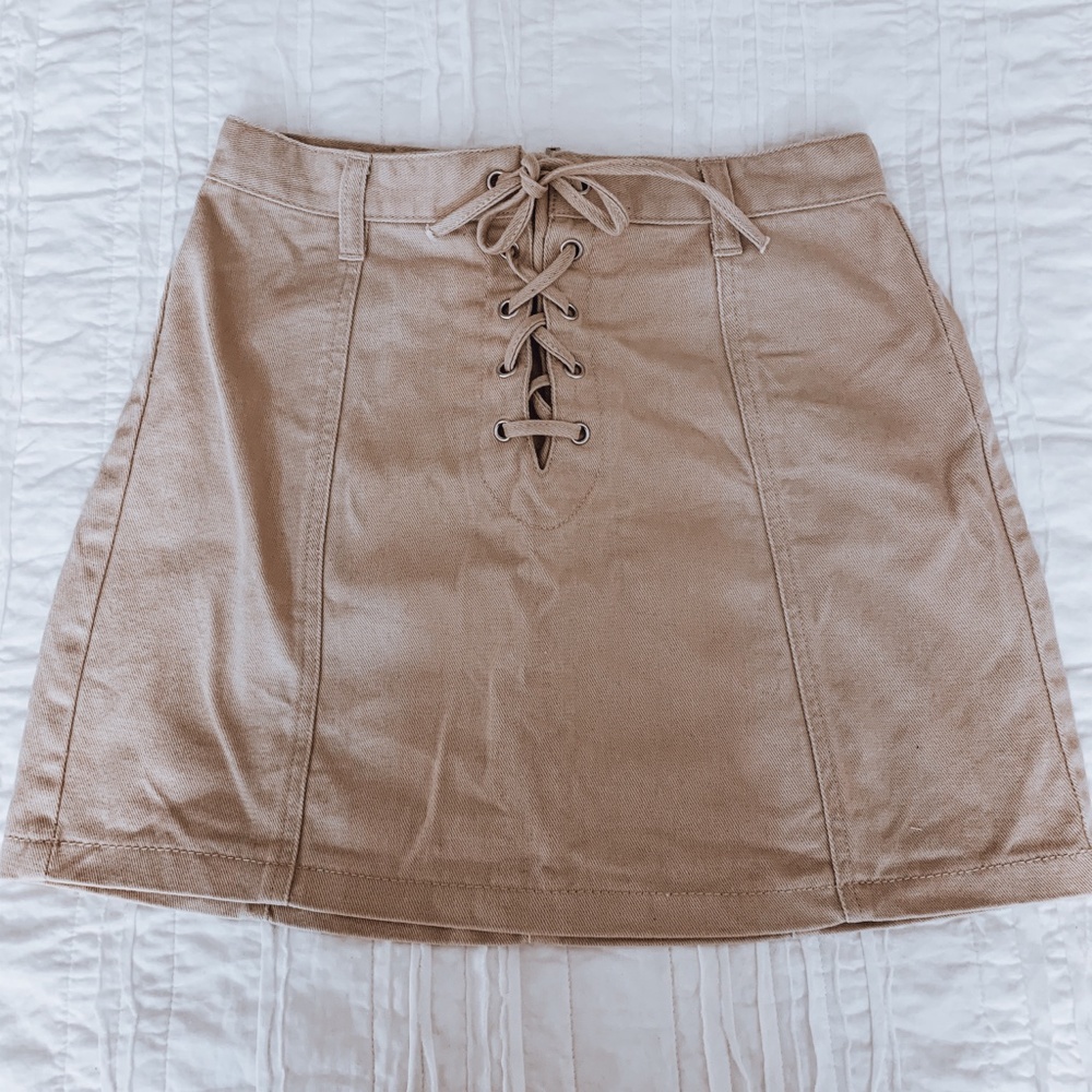 Forever 21 Tan Lace Up Mini Skirt